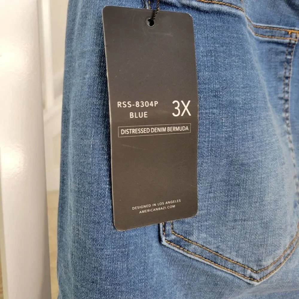 American Bazi Distressed Denim Bermuda Blue Wash Women's 3X RSS-8304P - Picture 4 of 5